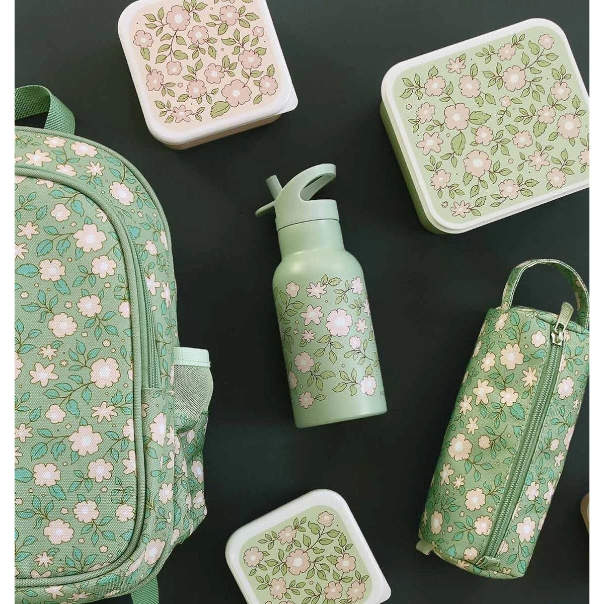 A Little Lovely Company Stainless Steel Drink Bottle: Blossoms Sage
