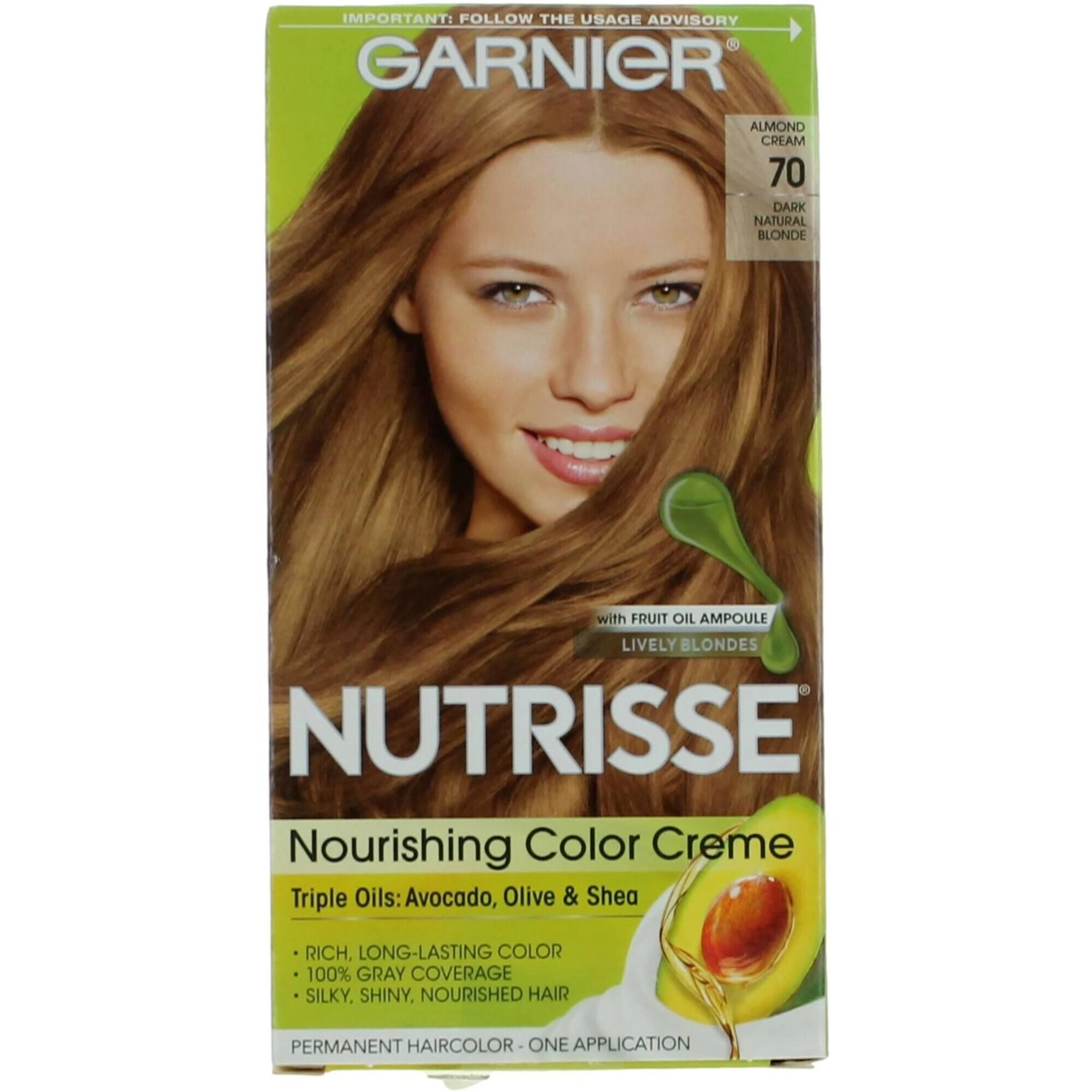 Garnier Women's Permanent Hair Color Kit - Nutrisse Coloring Creme, Almond Cream 70