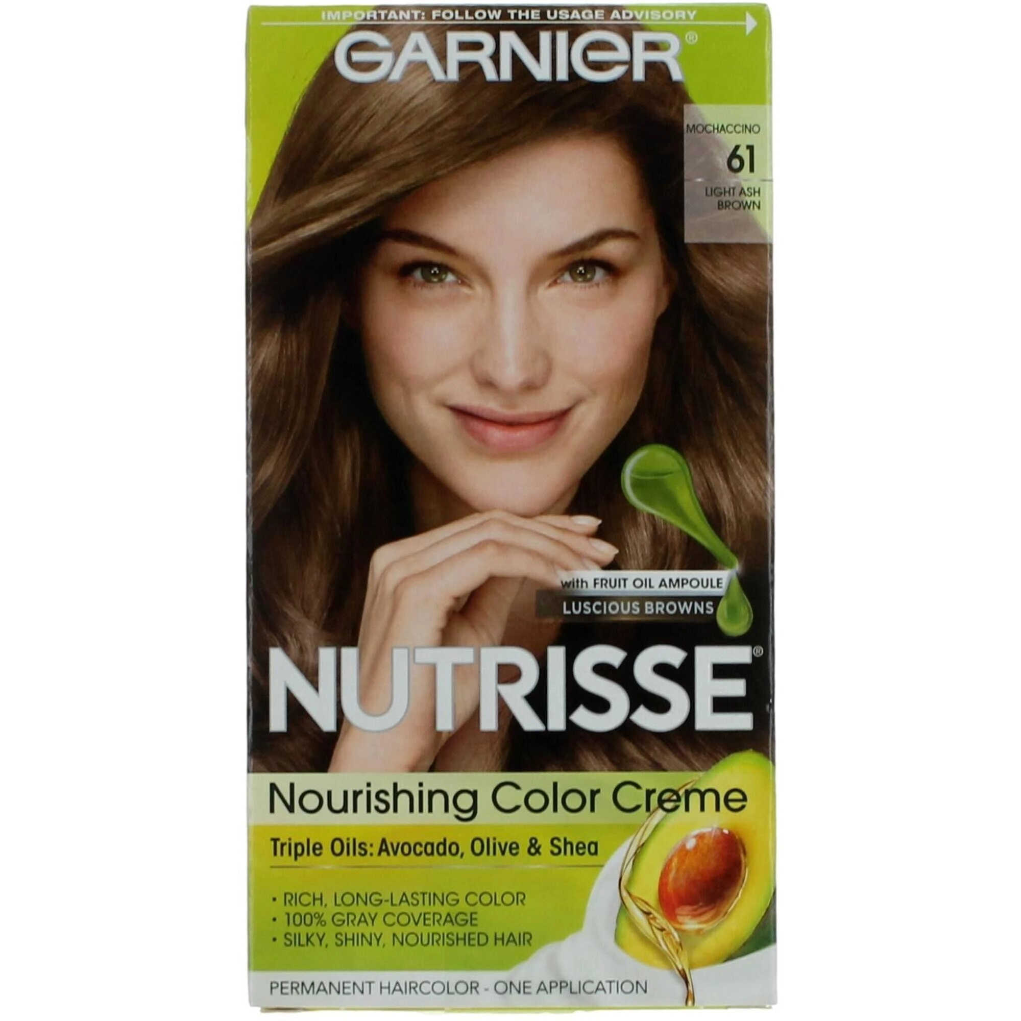 Garnier Women's Permanent Hair Color Kit - Nutrisse Coloring Creme, Mochaccino 61