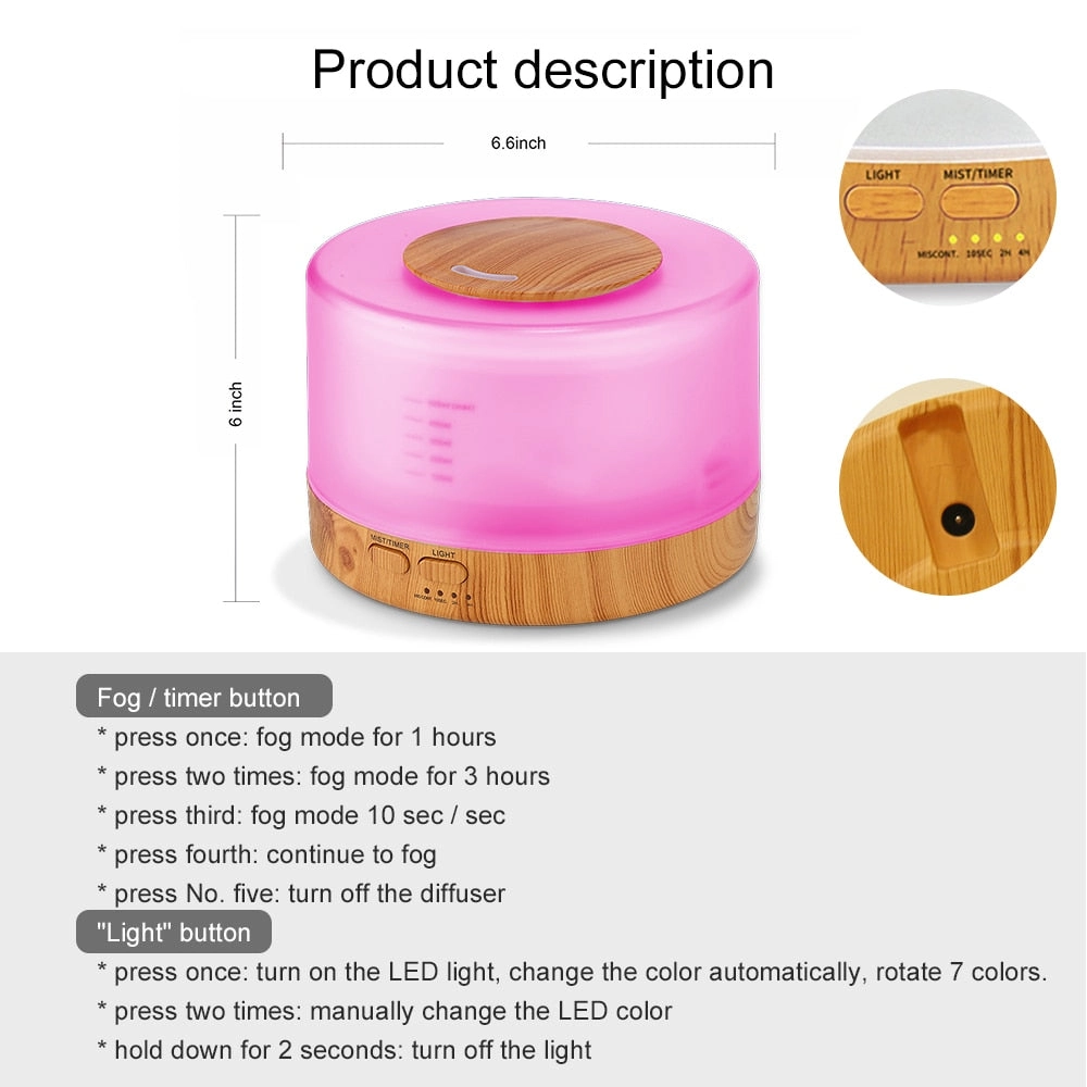 Humidifier 500ml Remote Control Essential Oil Mist