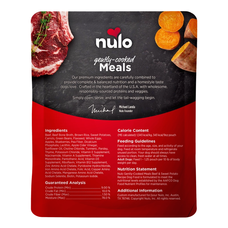 Nulo Gently-Cooked Meals Beef & Sweet Potato Recipe Wet Dog Food Pouch