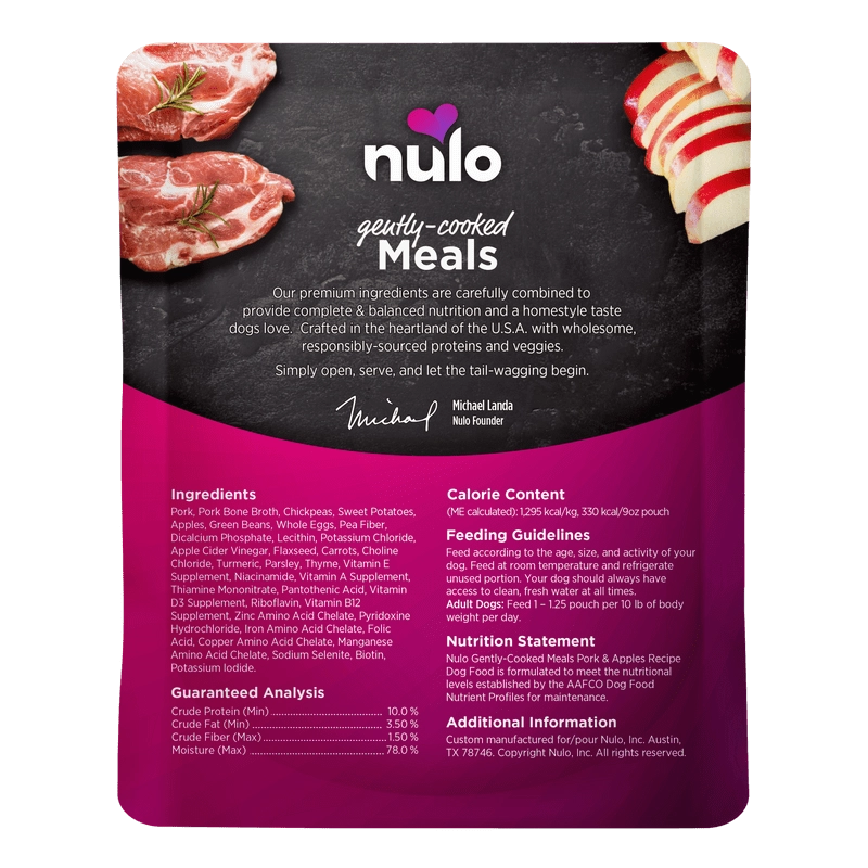 Nulo Gently-Cooked Meals Pork & Apple Recipe Wet Dog Food Pouch
