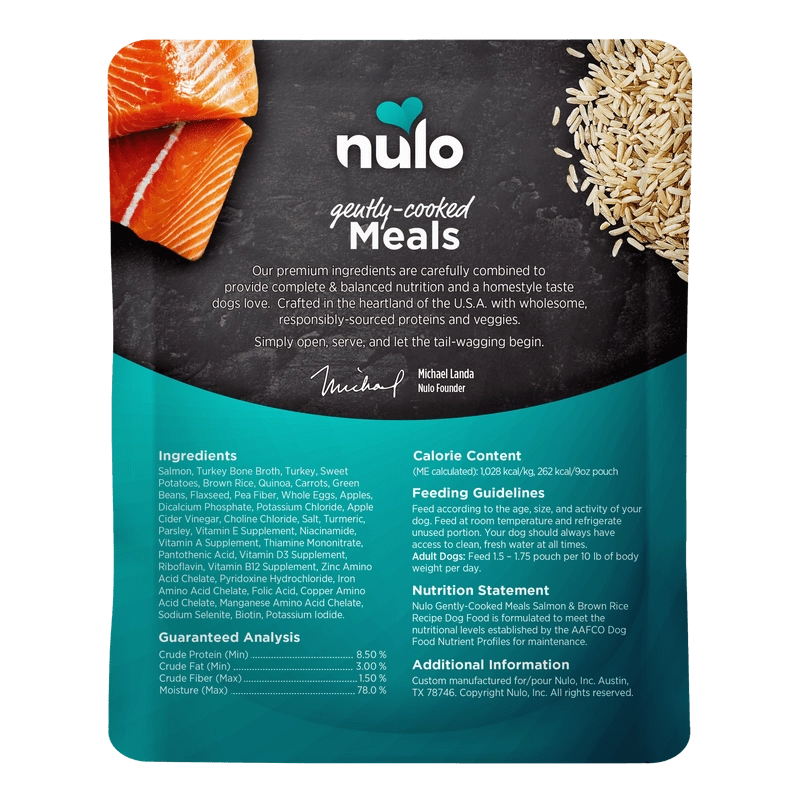 Nulo Gently-Cooked Meals Salmon & Brown Rice Recipe Wet Dog Food Pouch