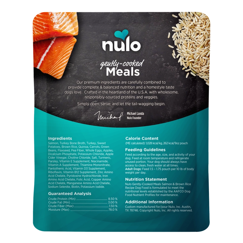 Nulo Gently-Cooked Meals Salmon & Brown Rice Recipe Wet Dog Food Pouch
