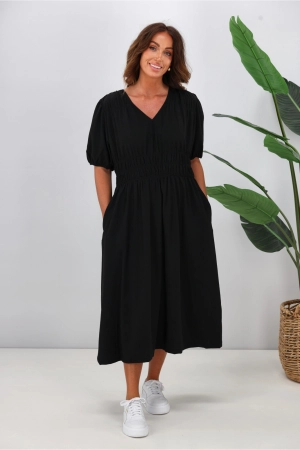 Shine On Label Ishana Shirring Detail Dress Black