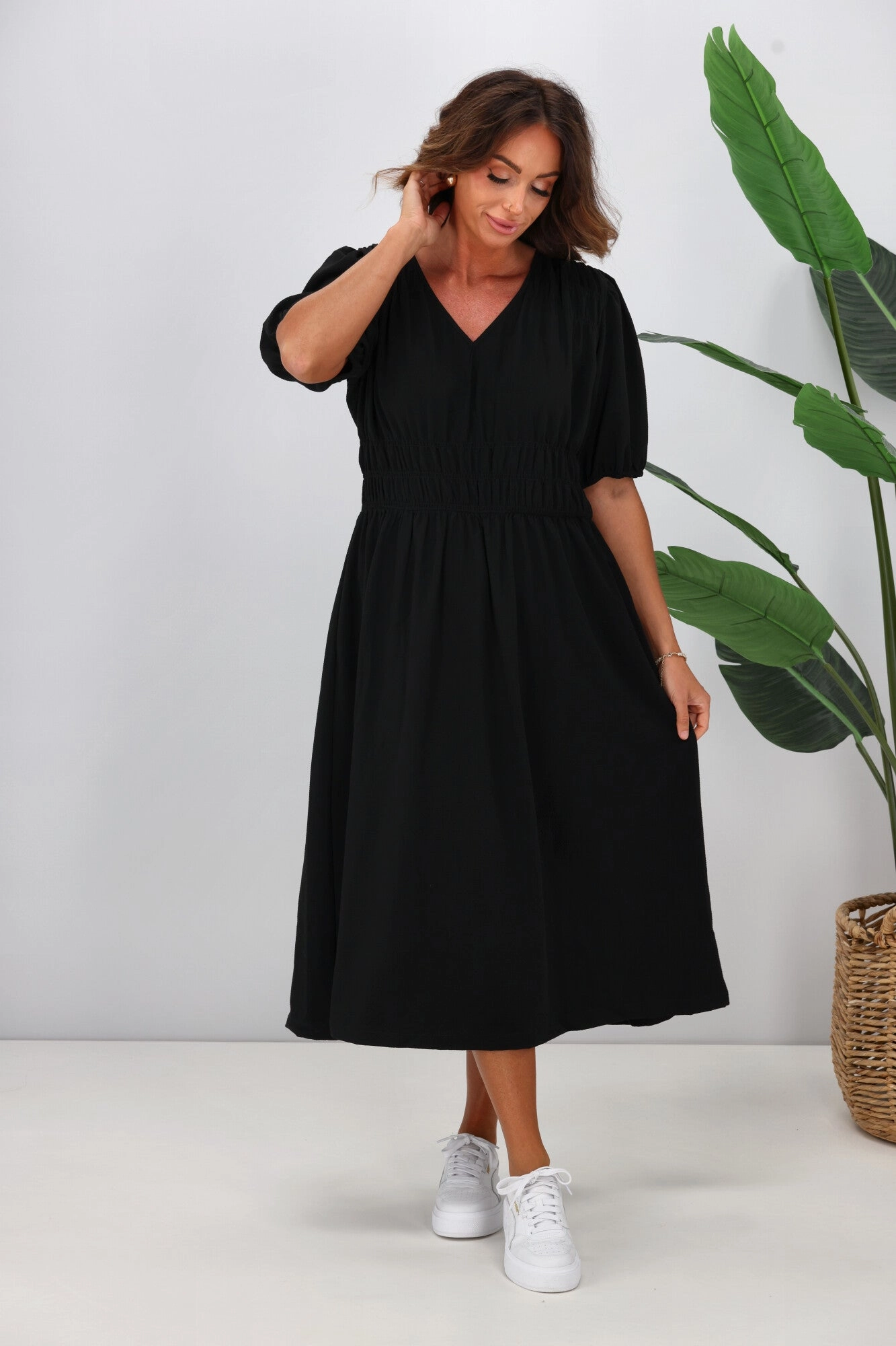 Shine On Label Ishana Shirring Detail Dress Black