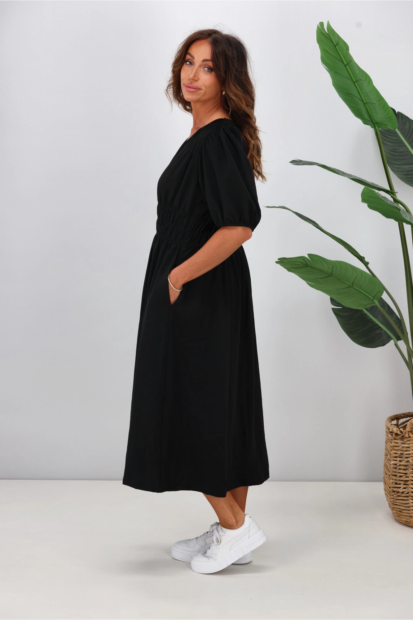 Shine On Label Ishana Shirring Detail Dress Black