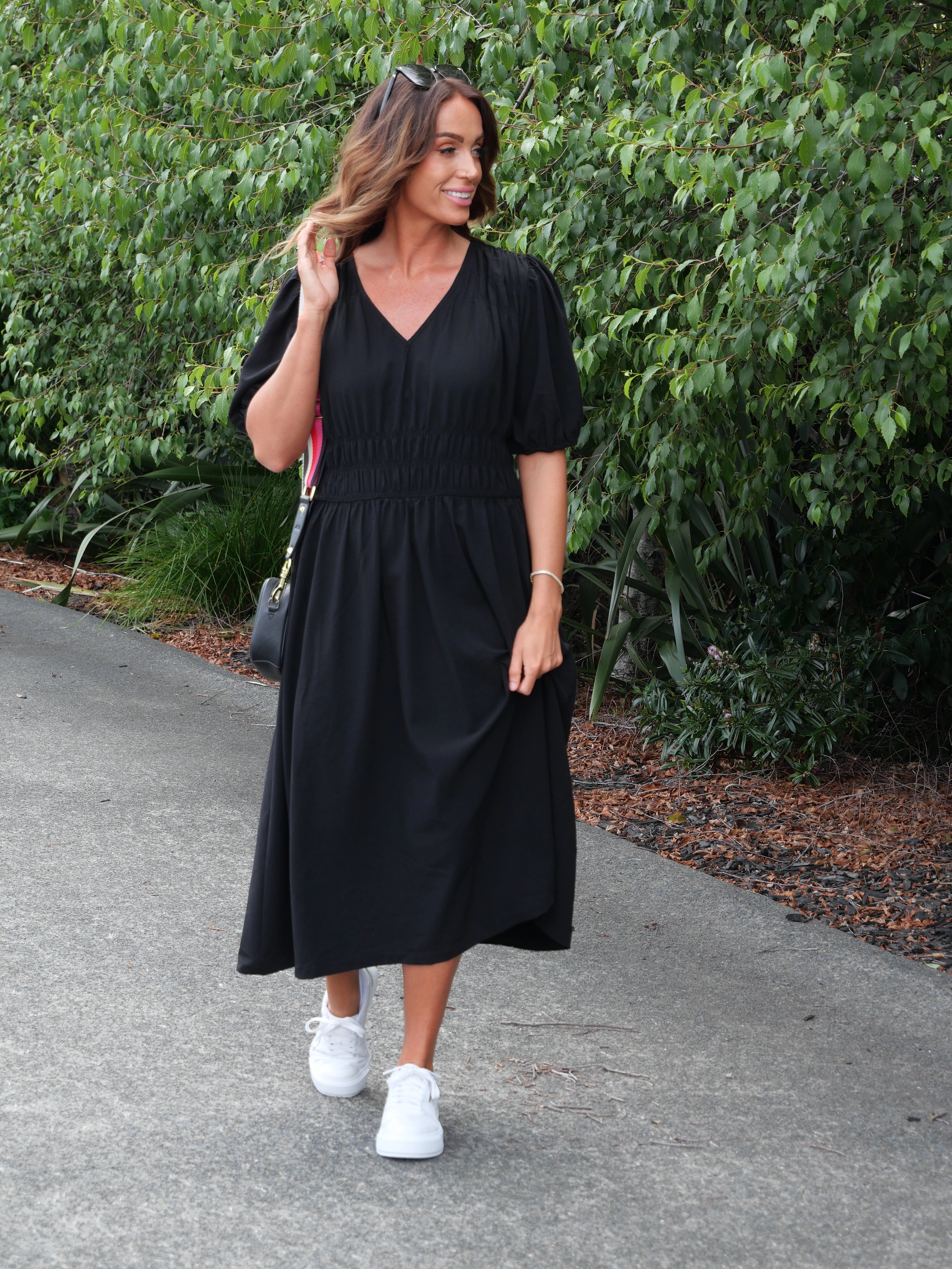 Shine On Label Ishana Shirring Detail Dress Black