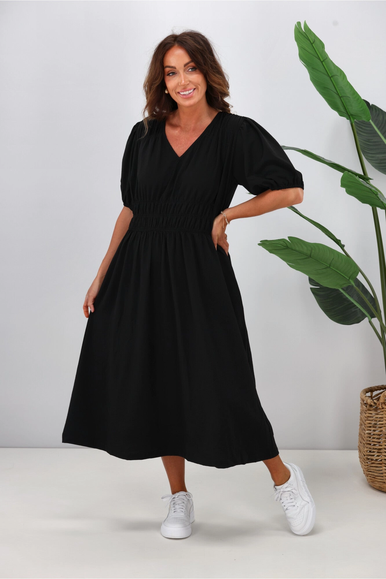 Shine On Label Ishana Shirring Detail Dress Black