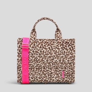 Small Bon Vivant Structured Tote Bag -- Leopard/Neon Pink