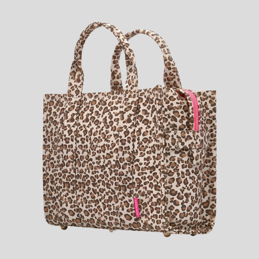 Small Bon Vivant Structured Tote Bag -- Leopard/Neon Pink