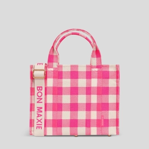 Small Bon Vivant Structured Tote Bag -- Neon Pink Gingham