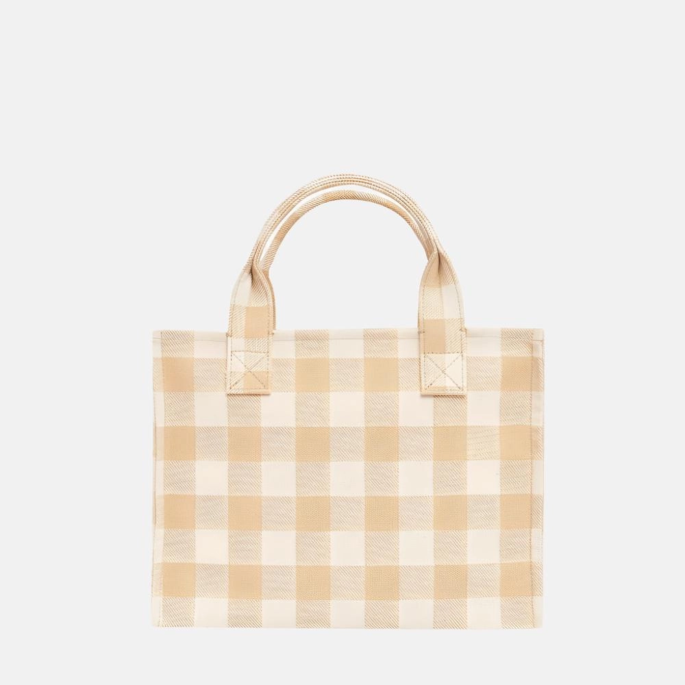Small Structured Tote Bag -- Almond Gingham
