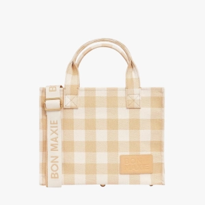 Small Structured Tote Bag -- Almond Gingham