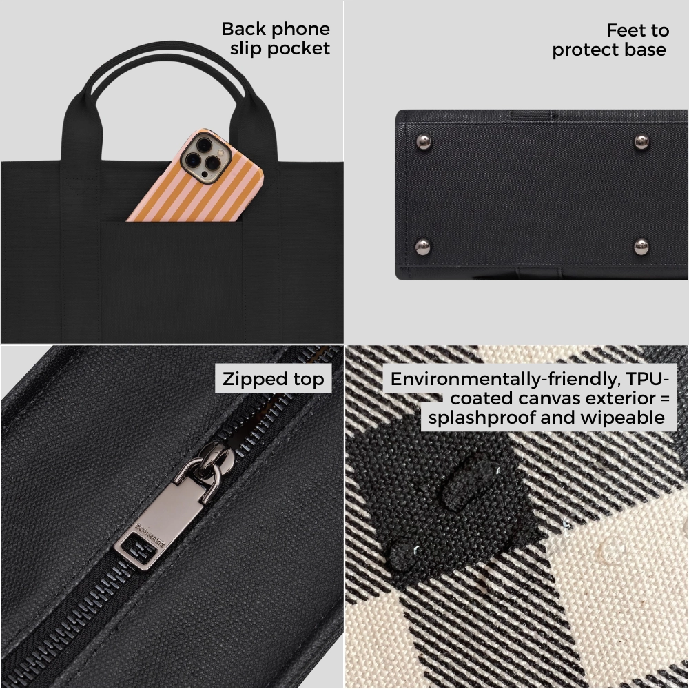 Small Structured Tote Bag -- Black Houndstooth