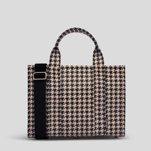 Small Structured Tote Bag -- Black Houndstooth