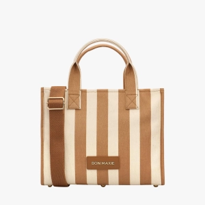 Small Structured Tote Bag -- Tan Stripe