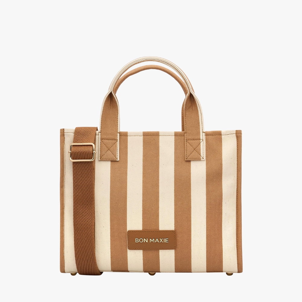 Small Structured Tote Bag -- Tan Stripe