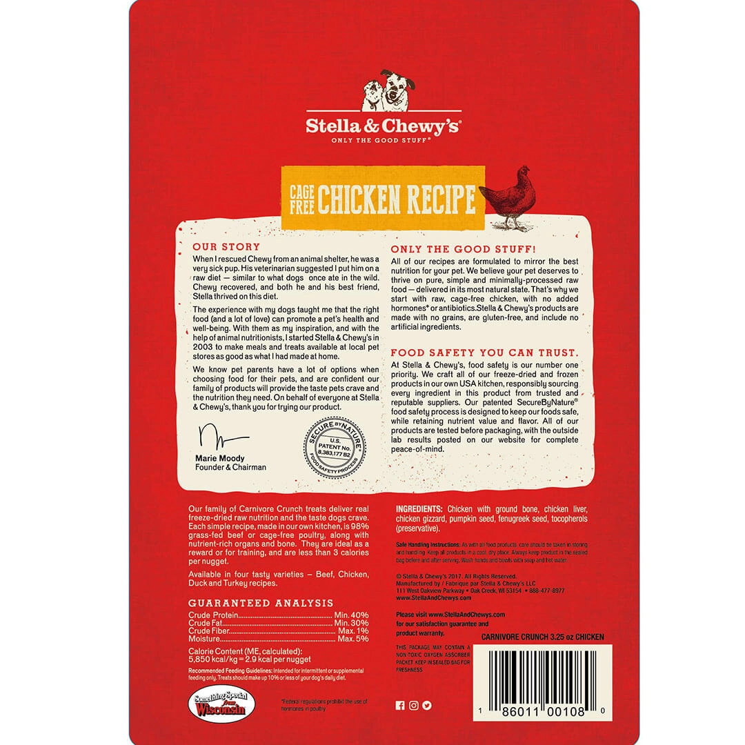 Stella & Chewy's Carnivore Crunch Grain Free Chicken Recipe Freeze Dried Raw Dog Treats